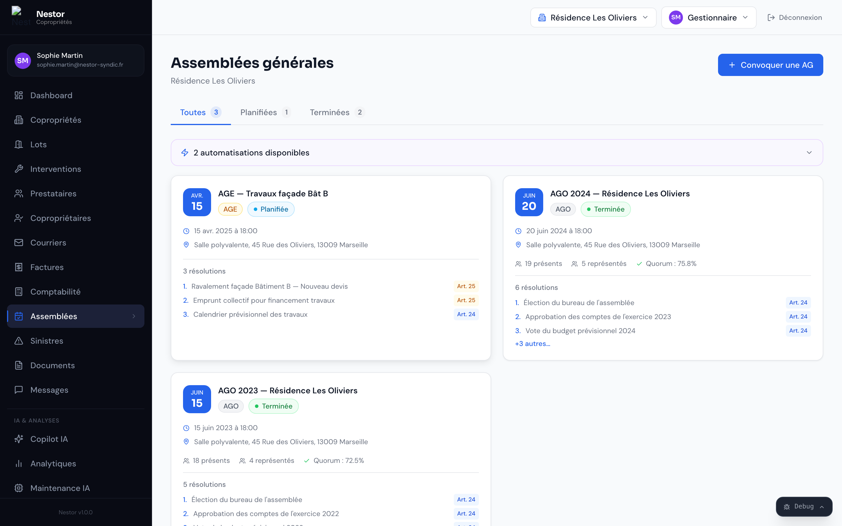 Nestor — Assemblées Générales