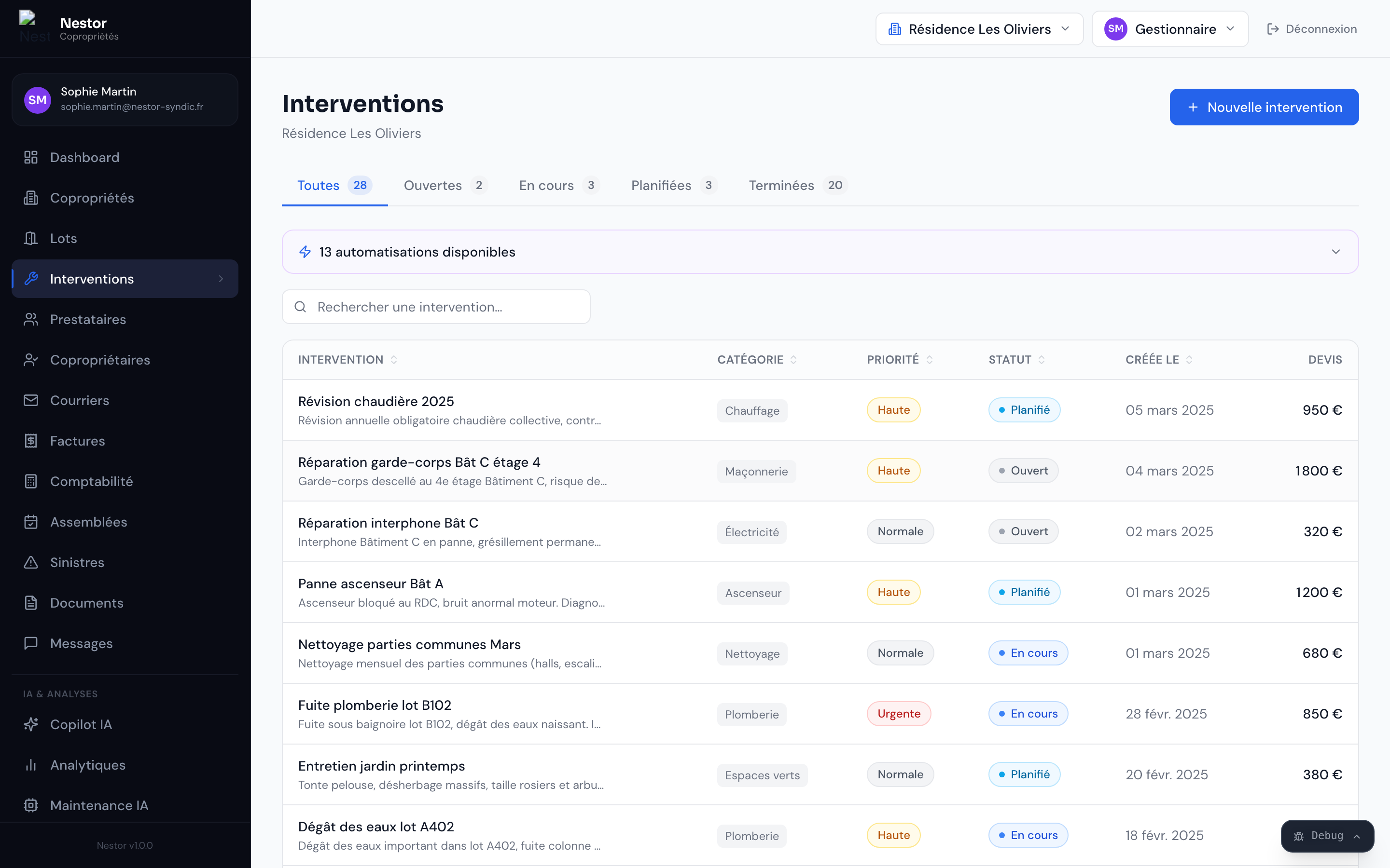 Nestor — Interventions de A à Z